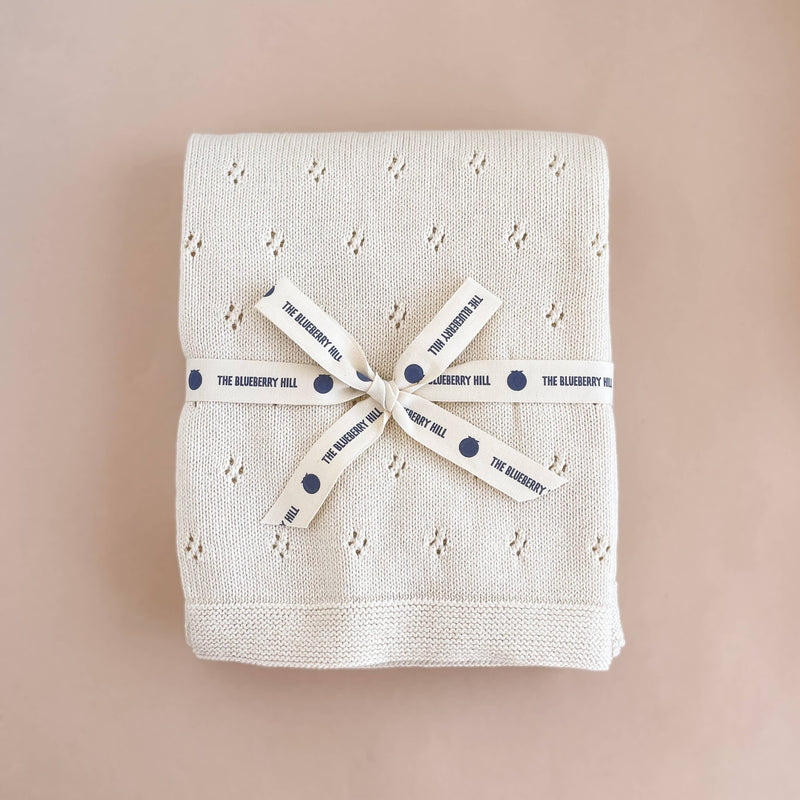 The Blueberry Hill - Set Pique Blanket Cream Bunny Lovey Blush Cotton Baby Gift - Jennie Dots