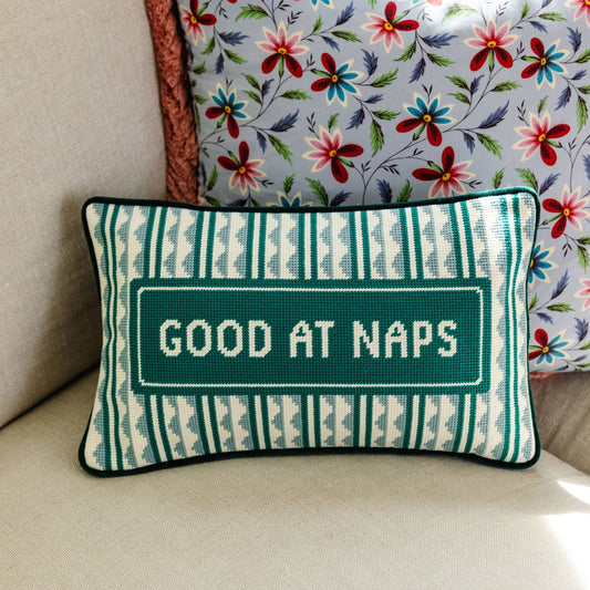 Furbish Studio - Good at Naps Needlepoint Pillow - Jennie Dots 