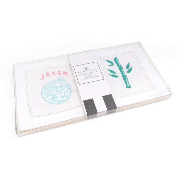 8 Oak Lane - Mahjong Embroidered Cocktail Napkin Set - Jennie Dots