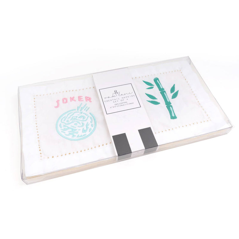 8 Oak Lane - Mahjong Embroidered Cocktail Napkin Set - Jennie Dots