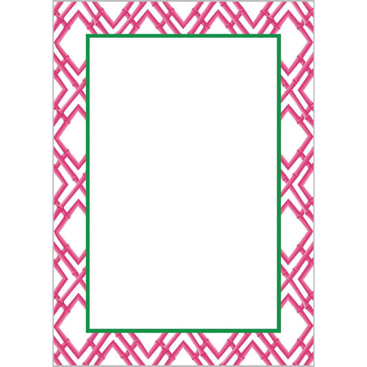5"x7" bamboo trellis notepad with hot pink pattern and bright white pages.