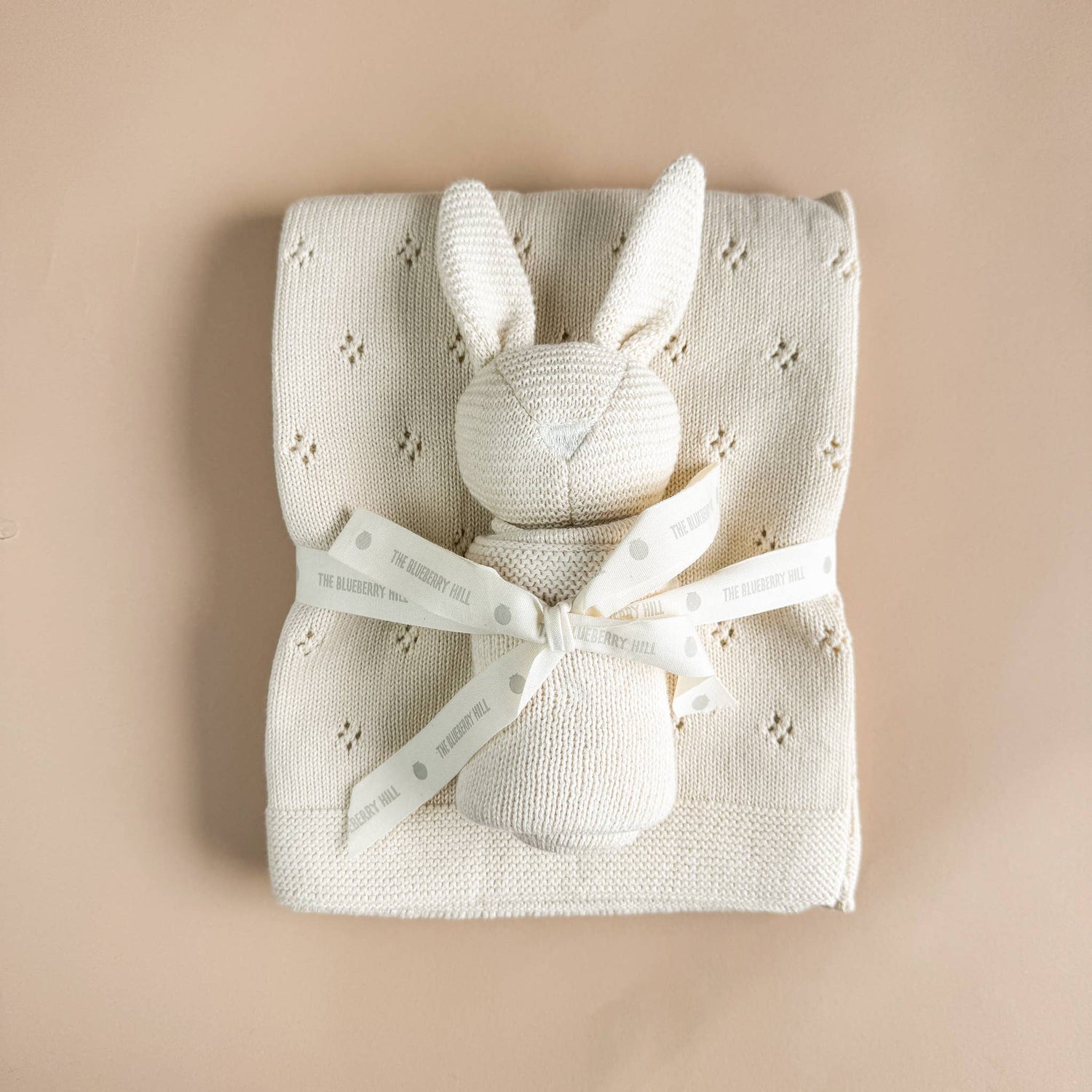 The Blueberry Hill - Set Bunny Lovey Blanket Cream Organic Cotton Baby Gift - Jennie Dots