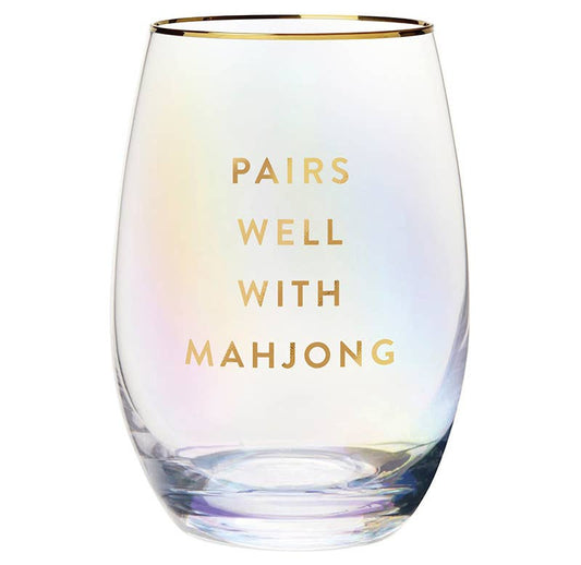 Gold Foil Stemless Wine Glass - Pairs Well with Mahjong - Jennie Dots