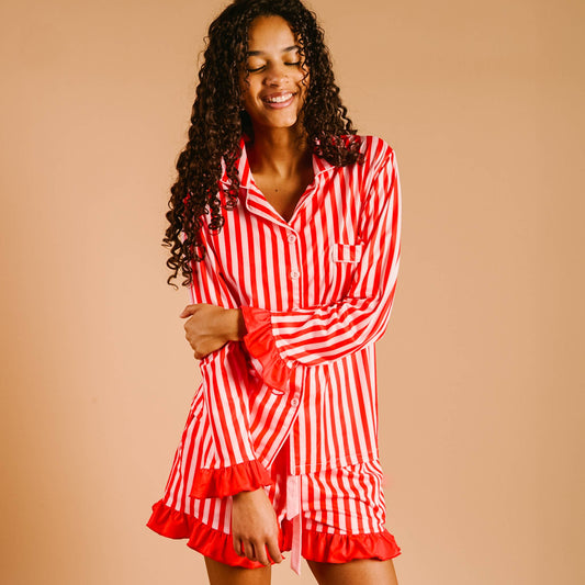 The Darling Effect - Sweet Dreams Pajama Shorts Set-Peppermint Stripes