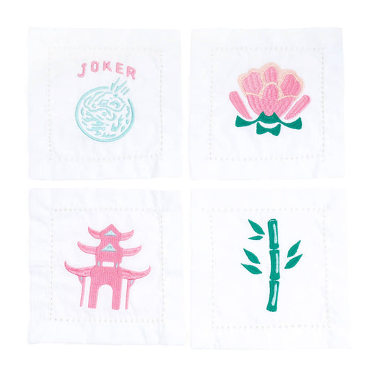 8 Oak Lane - Mahjong Embroidered Cocktail Napkin Set - Jennie Dots