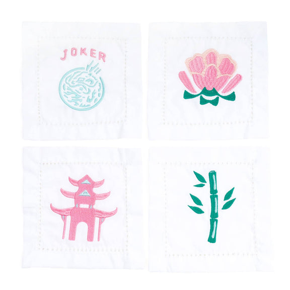 8 Oak Lane - Mahjong Embroidered Cocktail Napkin Set - Jennie Dots