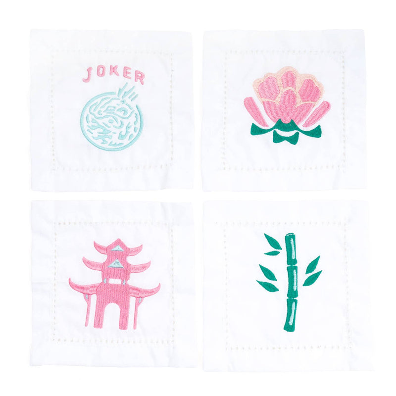 8 Oak Lane - Mahjong Embroidered Cocktail Napkin Set - Jennie Dots