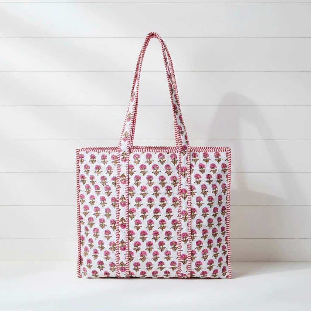 Amelia Rose Jewelry - Hydrangea Quilted Tote Bag-Pink - Jennie Dots 