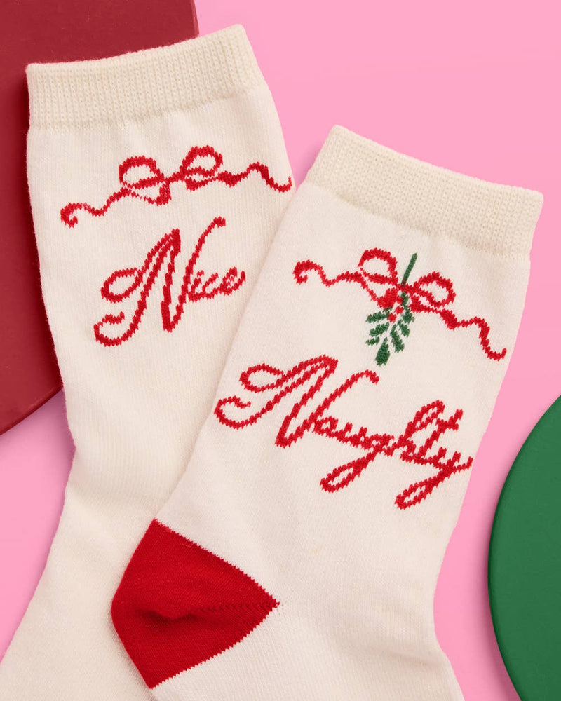 xo, Fetti - Naughty & Nice Knit Socks - cream crew socks Christmas Xmas Holiday Fashion