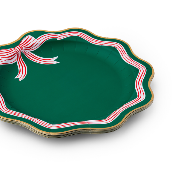Bonjour Fête - ELEGANT GREEN PEPPERMINT BOW DINNER PLATES - Jennie Dots