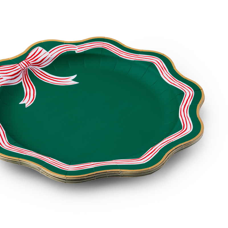 Bonjour Fête - ELEGANT GREEN PEPPERMINT BOW DINNER PLATES - Jennie Dots