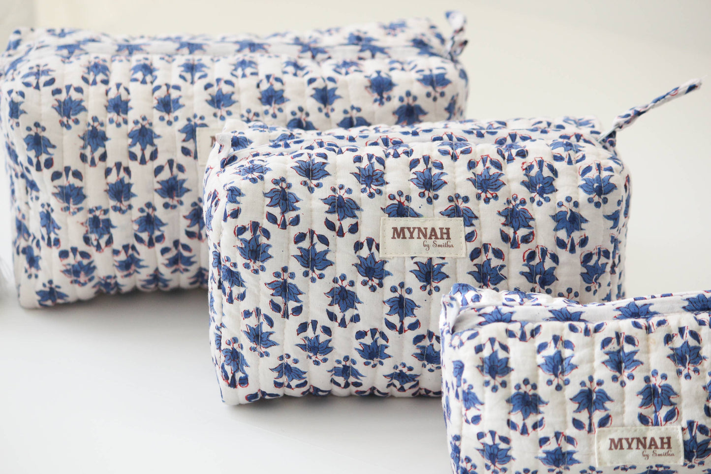 Set of 3 Blue Bonnet Floral print travel/makeup/organizer/bag