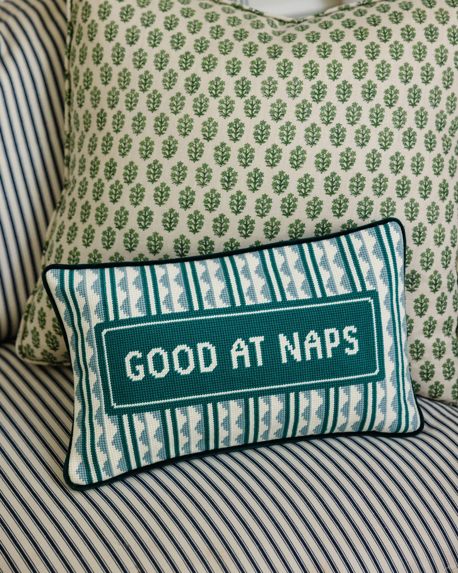 Furbish Studio - Good at Naps Needlepoint Pillow - Jennie Dots 