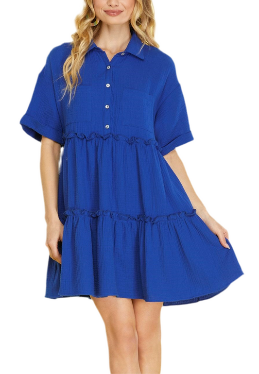 She + Sky Button Front Frill Tiered Mini Dress