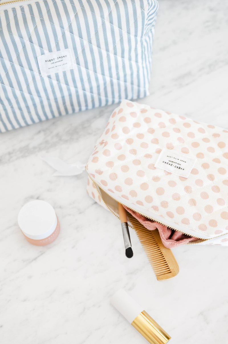 Large Cosmetic Pouch, Blue Stripe - Jennie Dots 