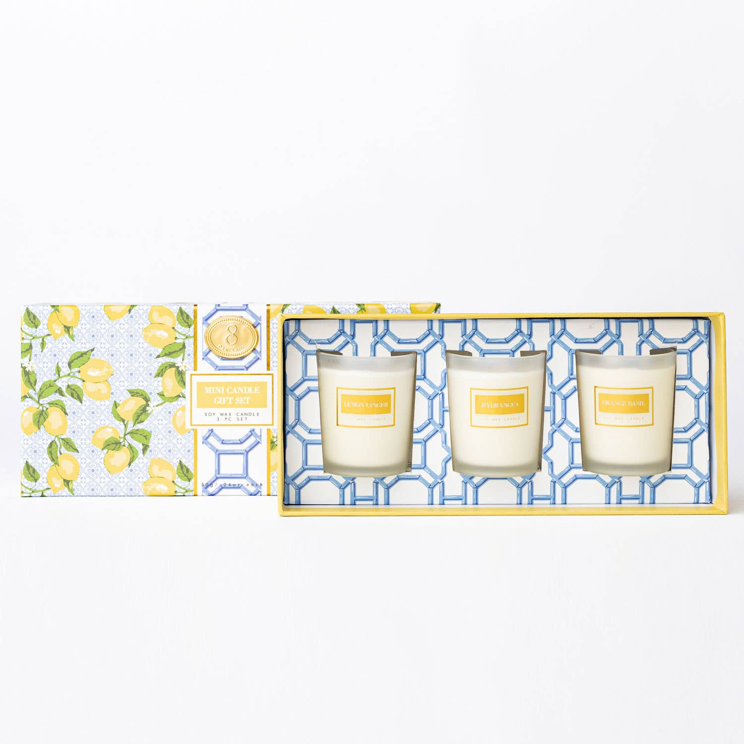 8 Oak Lane - Lemon Trellis 3 Piece Assorted Candle Boxed Set - Jennie Dots