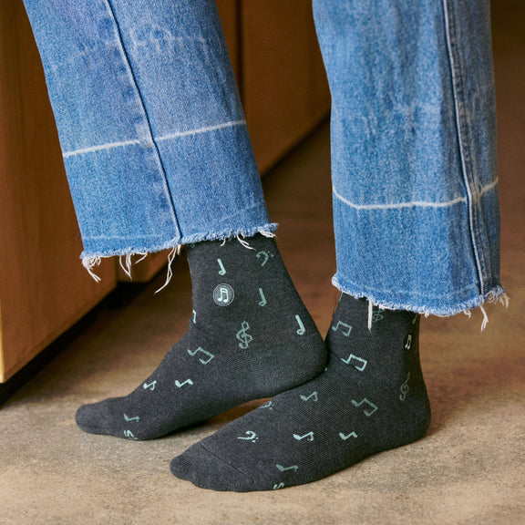 Socks that Support Music (Gray Music Notes) - Jennie Dots 