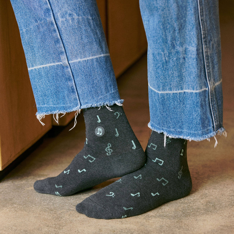 Socks that Support Music (Gray Music Notes) - Jennie Dots 