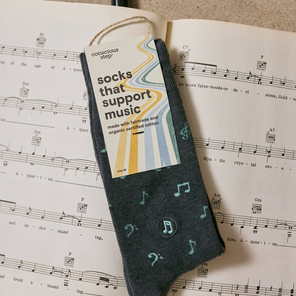 Socks that Support Music (Gray Music Notes) - Jennie Dots 