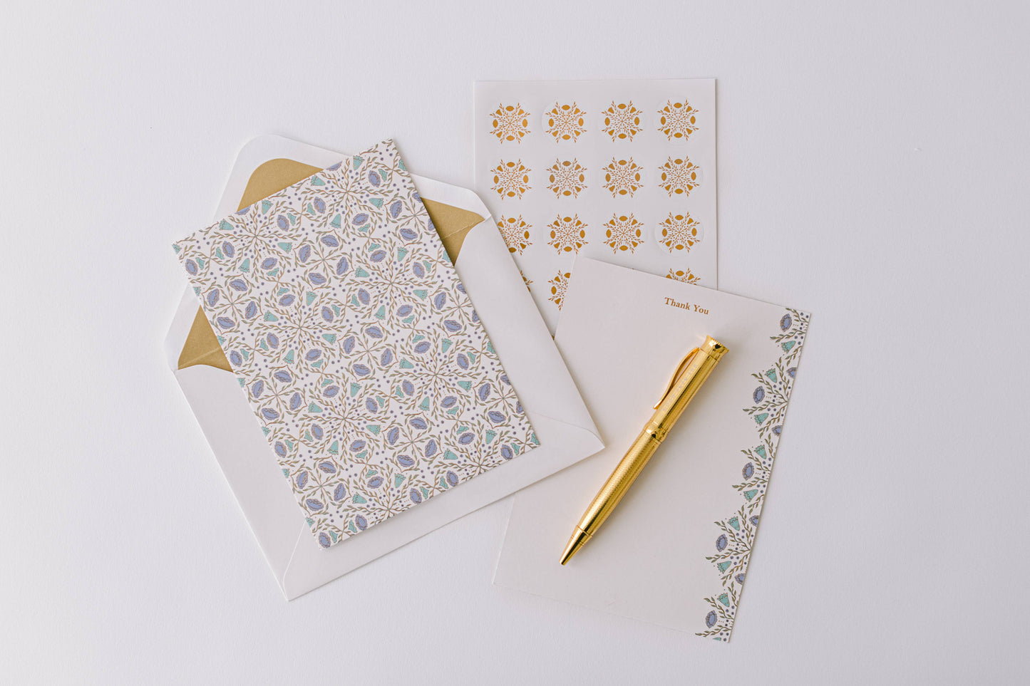 Folk Pattern Luxury Stationery Set - Green/Blue