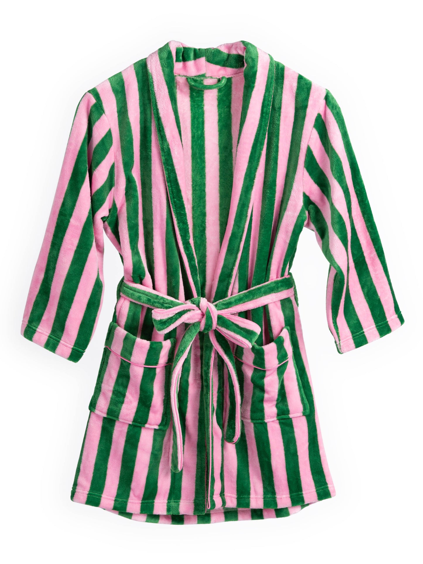 Super Soft Plush Felicity Stripe Pink & Green Stripe Robe