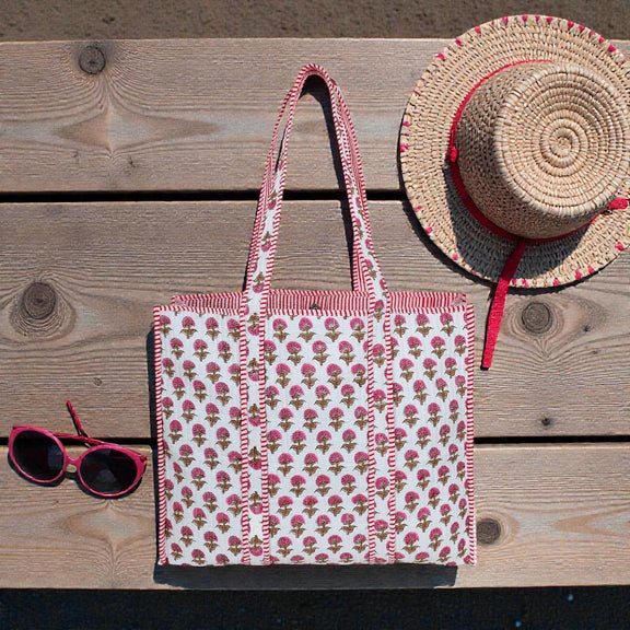 Amelia Rose Jewelry - Hydrangea Quilted Tote Bag-Pink - Jennie Dots 