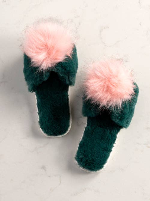 Cozy Green & Pink Amor Slippers