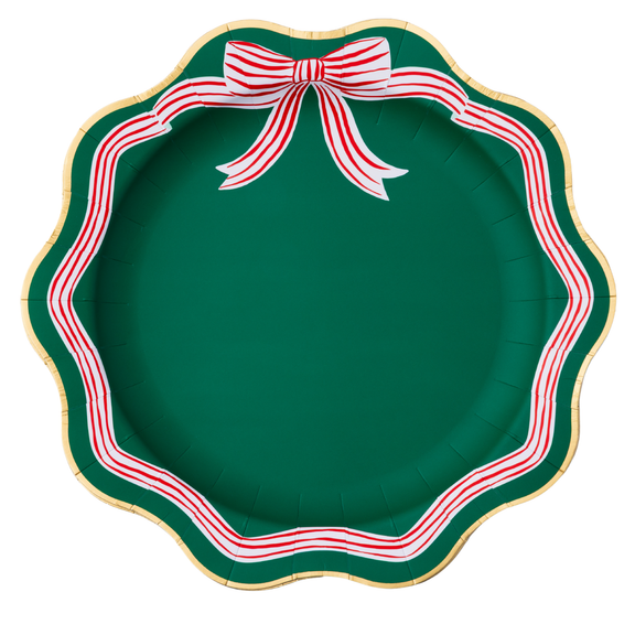 Bonjour Fête - ELEGANT GREEN PEPPERMINT BOW DINNER PLATES - Jennie Dots
