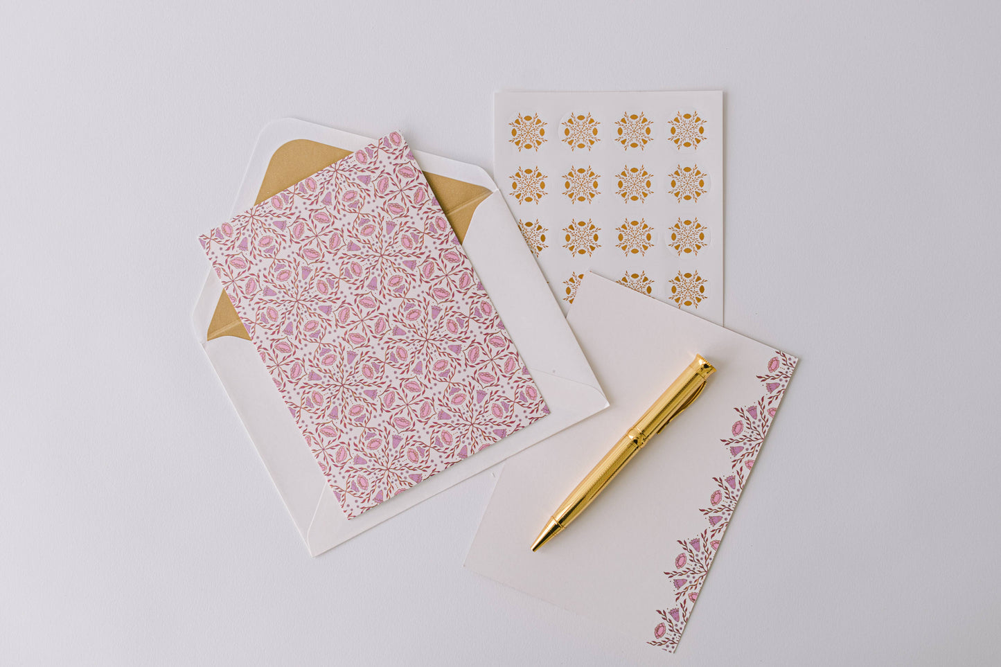 Folk Pattern Luxury Stationery Set - Pink/Purple