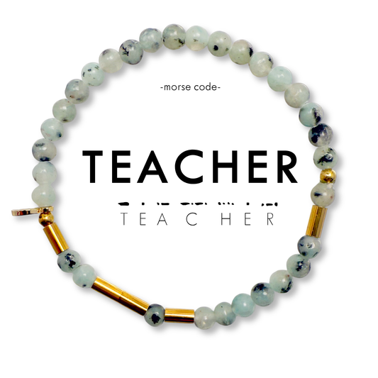 Morse Code Gold & Stone Beaded Bracelet | TEACHER - Jennie Dots 