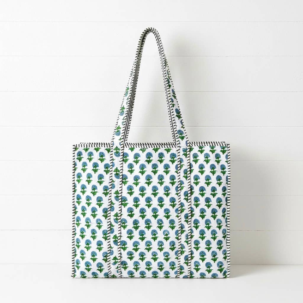 Amelia Rose Jewelry - Hydrangea Quilted Tote Bag-Green - Jennie Dots 