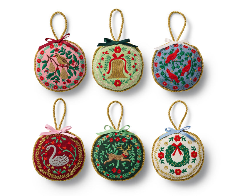 Rifle Paper Co. - Christmas tide Embroidered Ornament Set of 6