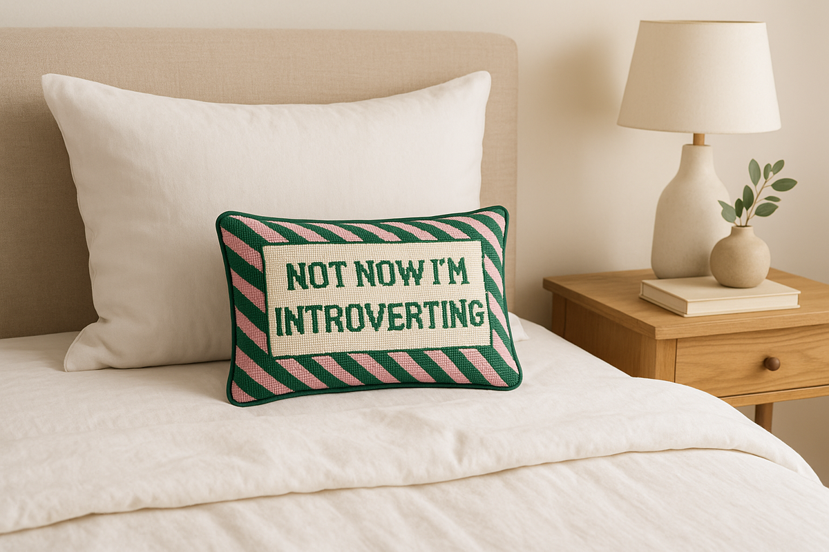 Not Now I'm Introverting Embroidered Pillow - Jennie Dots 