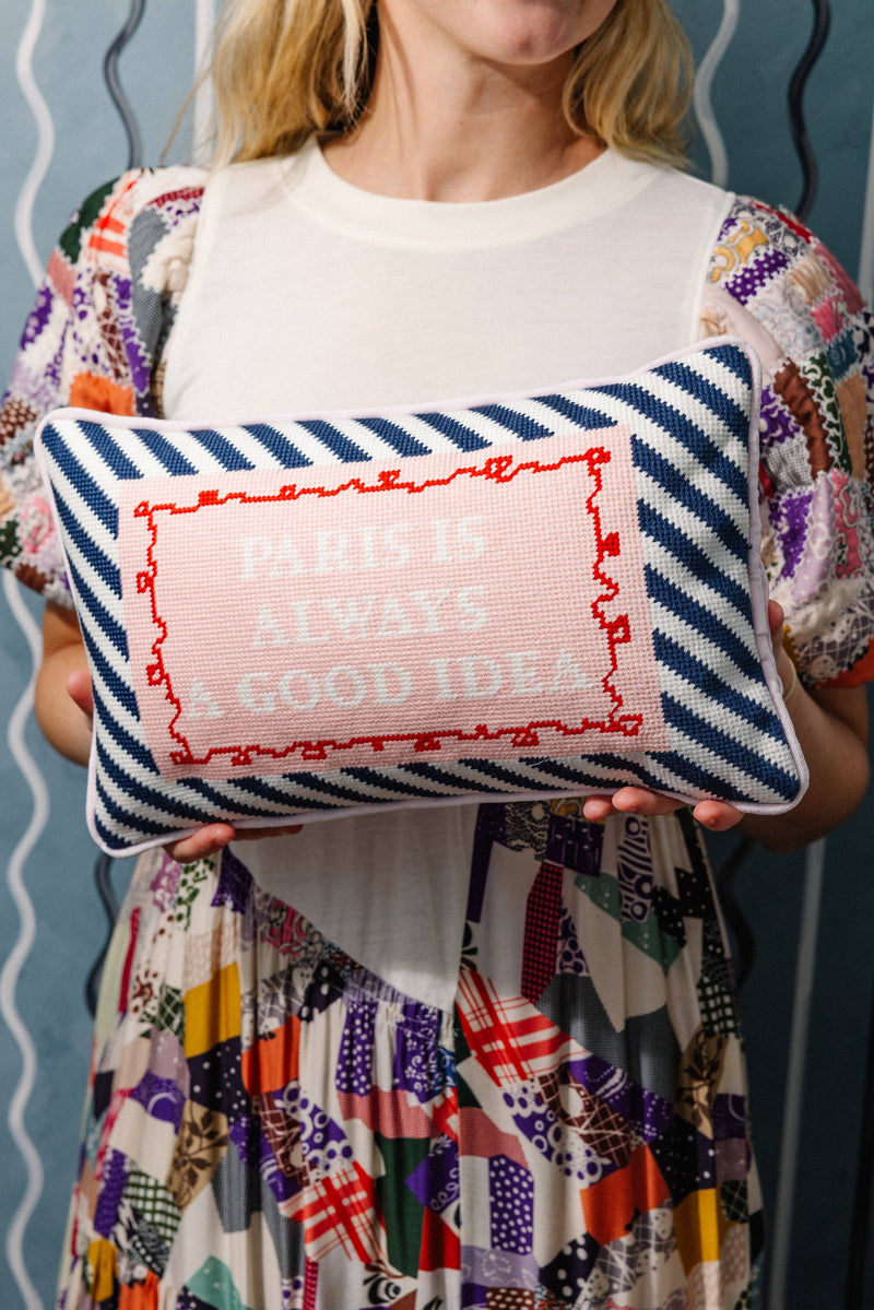 “Paris is always a good idea” Needlepoint Pillow - Jennie Dots 