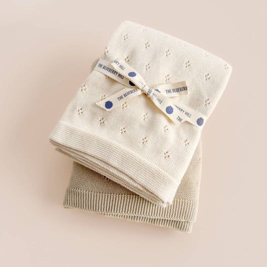 The Blueberry Hill - Set Bunny Lovey Blanket Cream Organic Cotton Baby Gift - Jennie Dots