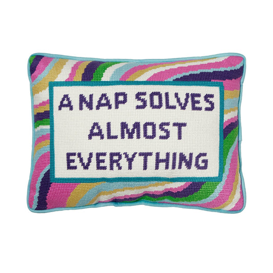 Nap Solves Almost Everythiny Embroidered Needlepoint Pillow