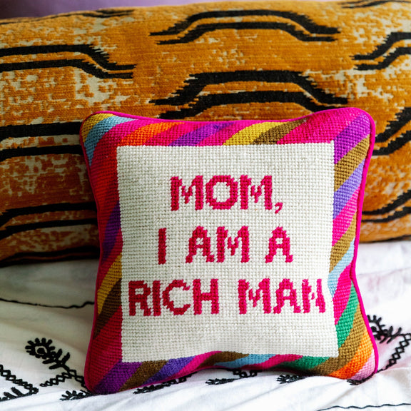 Rich Man Needlepoint Pillow - Jennie Dots 