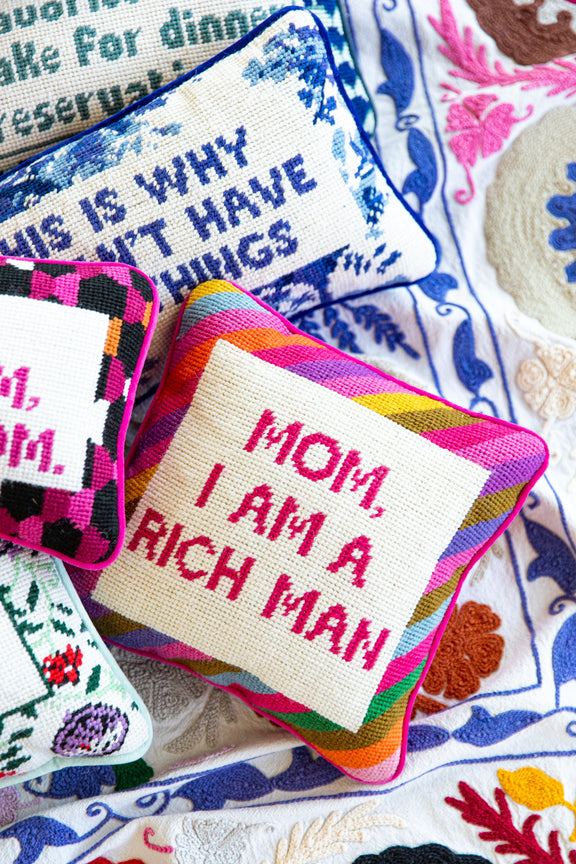 Rich Man Needlepoint Pillow - Jennie Dots 
