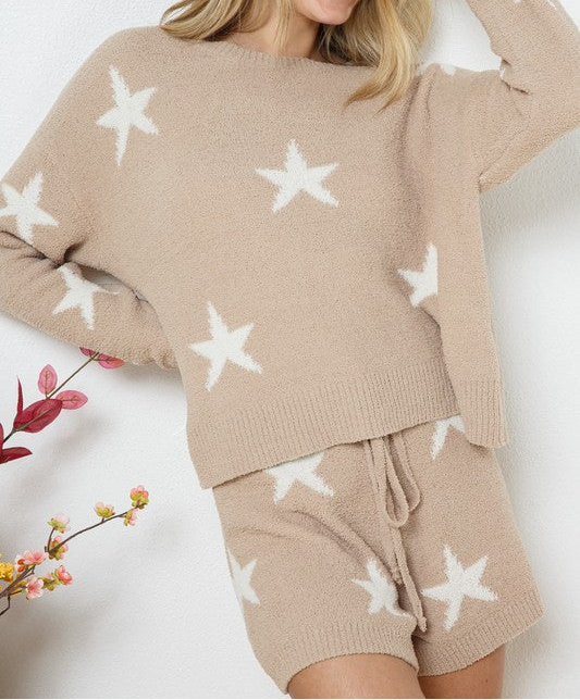 Soft Long Sleeve Star Print Top and Short Set