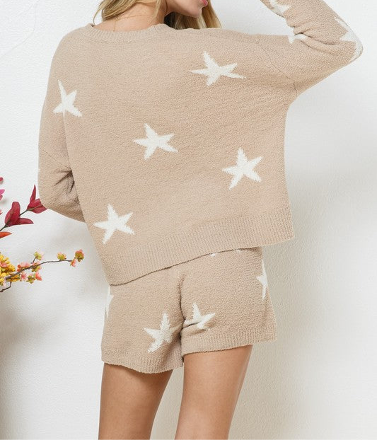 Soft Long Sleeve Star Print Top and Short Set