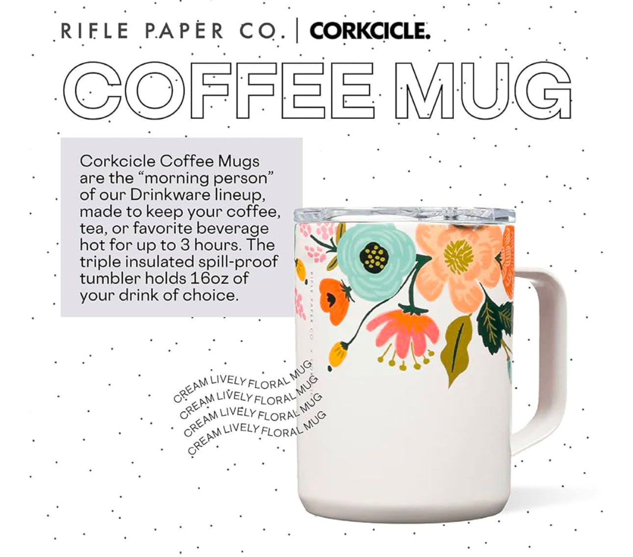 Corkcicle x Rifle Paper Co. Triple Insulated Coffee Mug with Lid and Handle