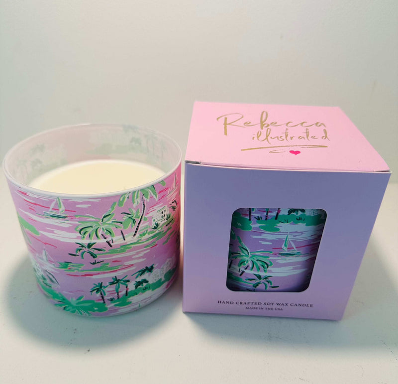 Rebecca Illustrated PALM TREE TOLIE candle with exclusive artwork, showcasing a luxurious large vessel for versatile decor.
