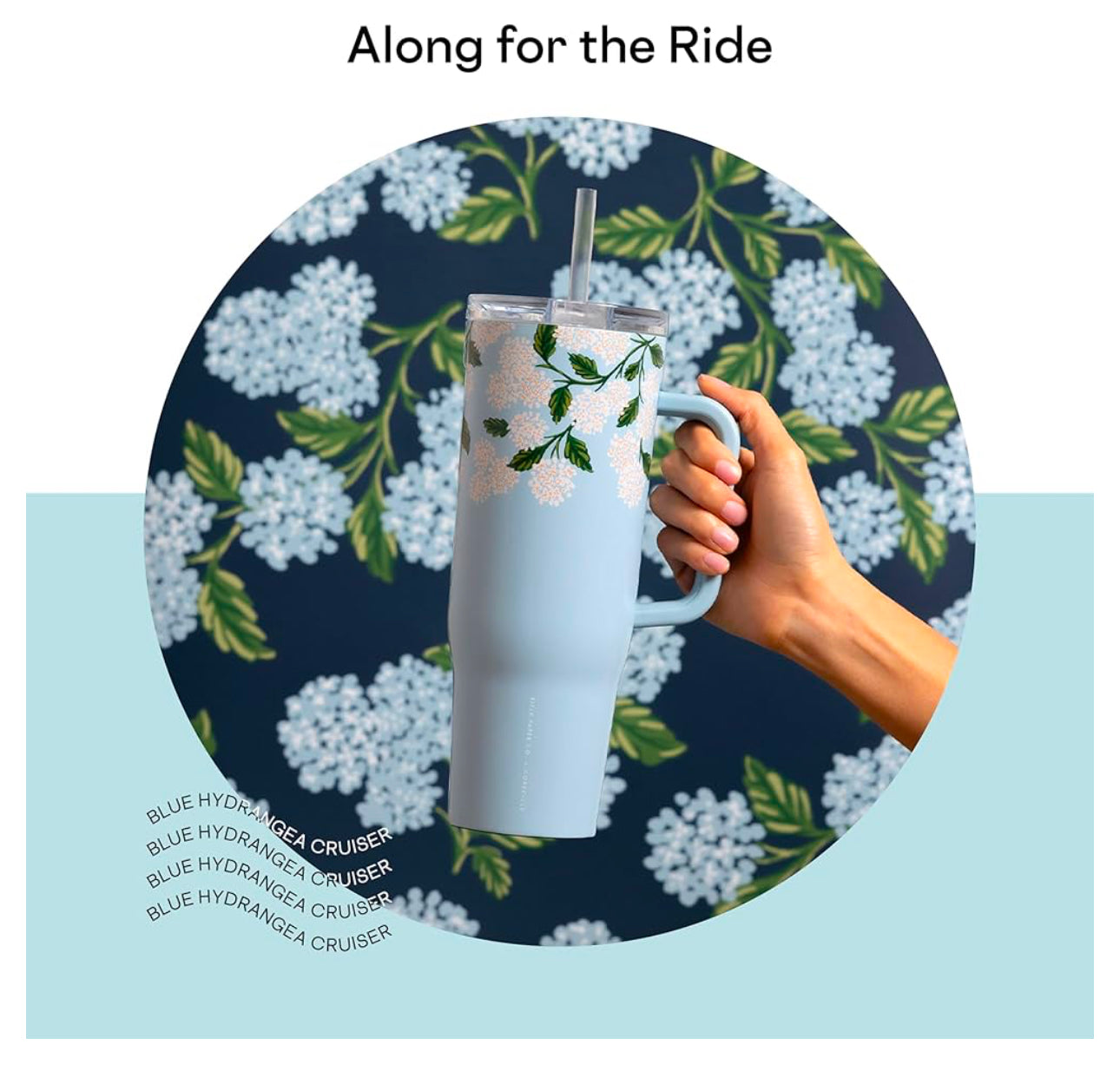 Corkcicle x Rifle Paper Co. Cruiser Insulated Tumbler with Handle and Straw