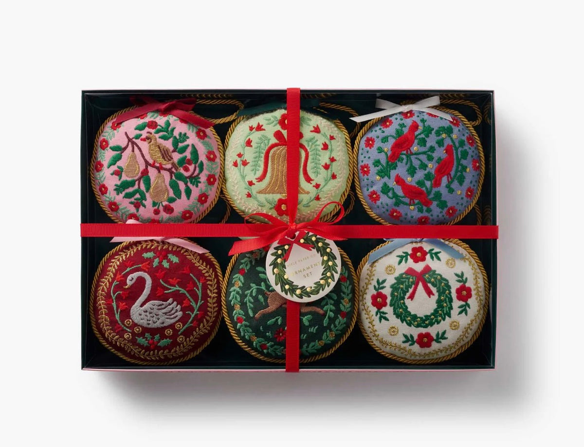 Rifle Paper Co. - Christmas tide Embroidered Ornament Set of 6