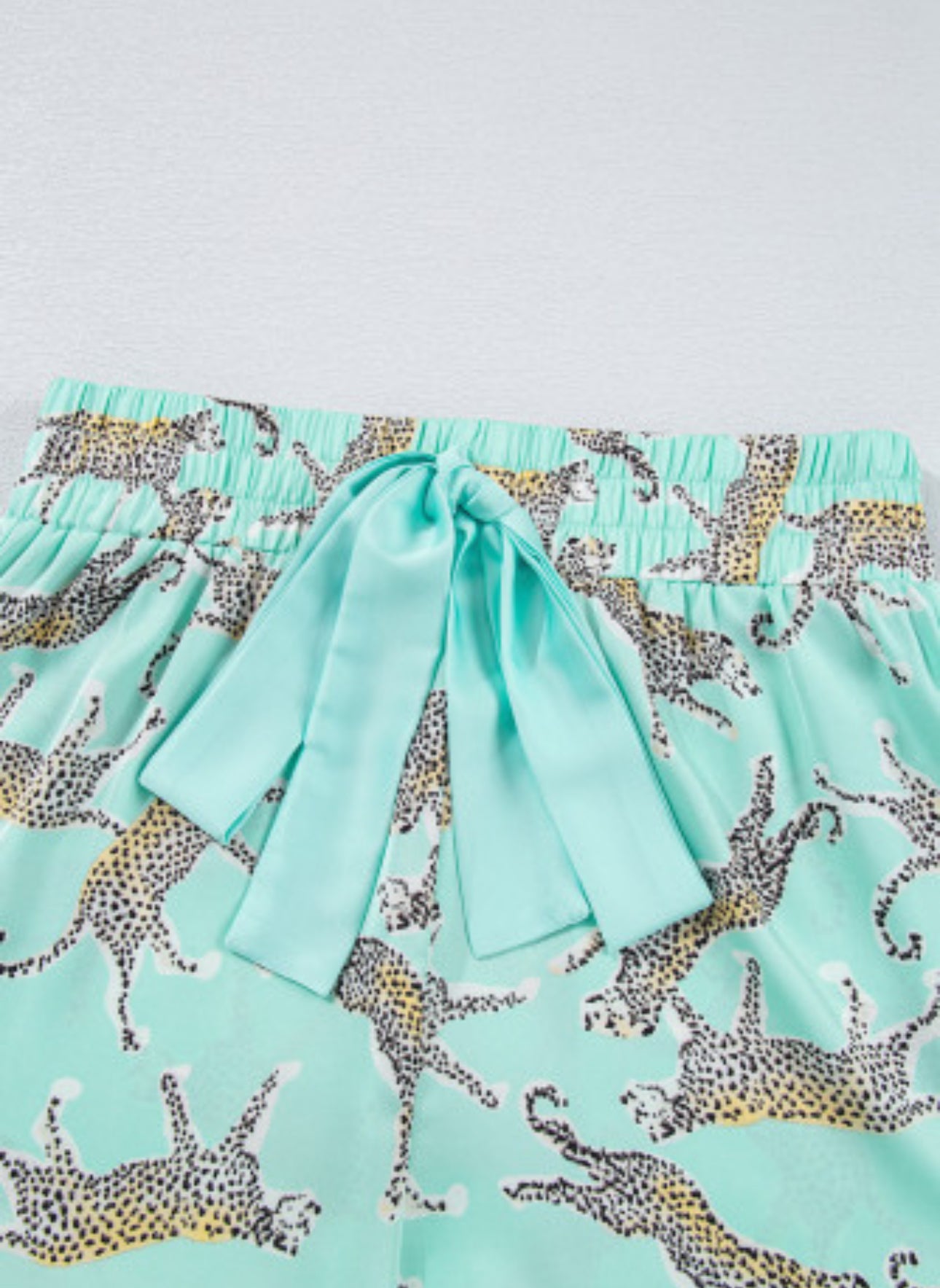 Green Leopard Satin Ruffle Pajama Short Set