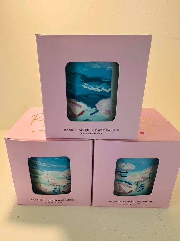 Rebecca Illustrated UMBRELLAS candle with exclusive artwork, luxurious large vessel for reuse.