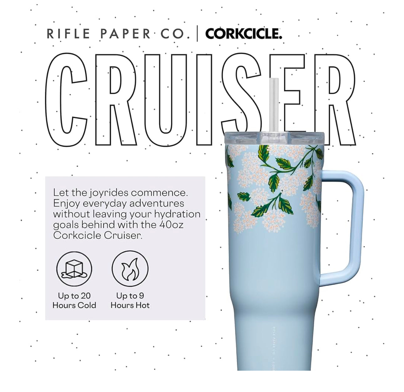 Corkcicle x Rifle Paper Co. Cruiser Insulated Tumbler with Handle and Straw