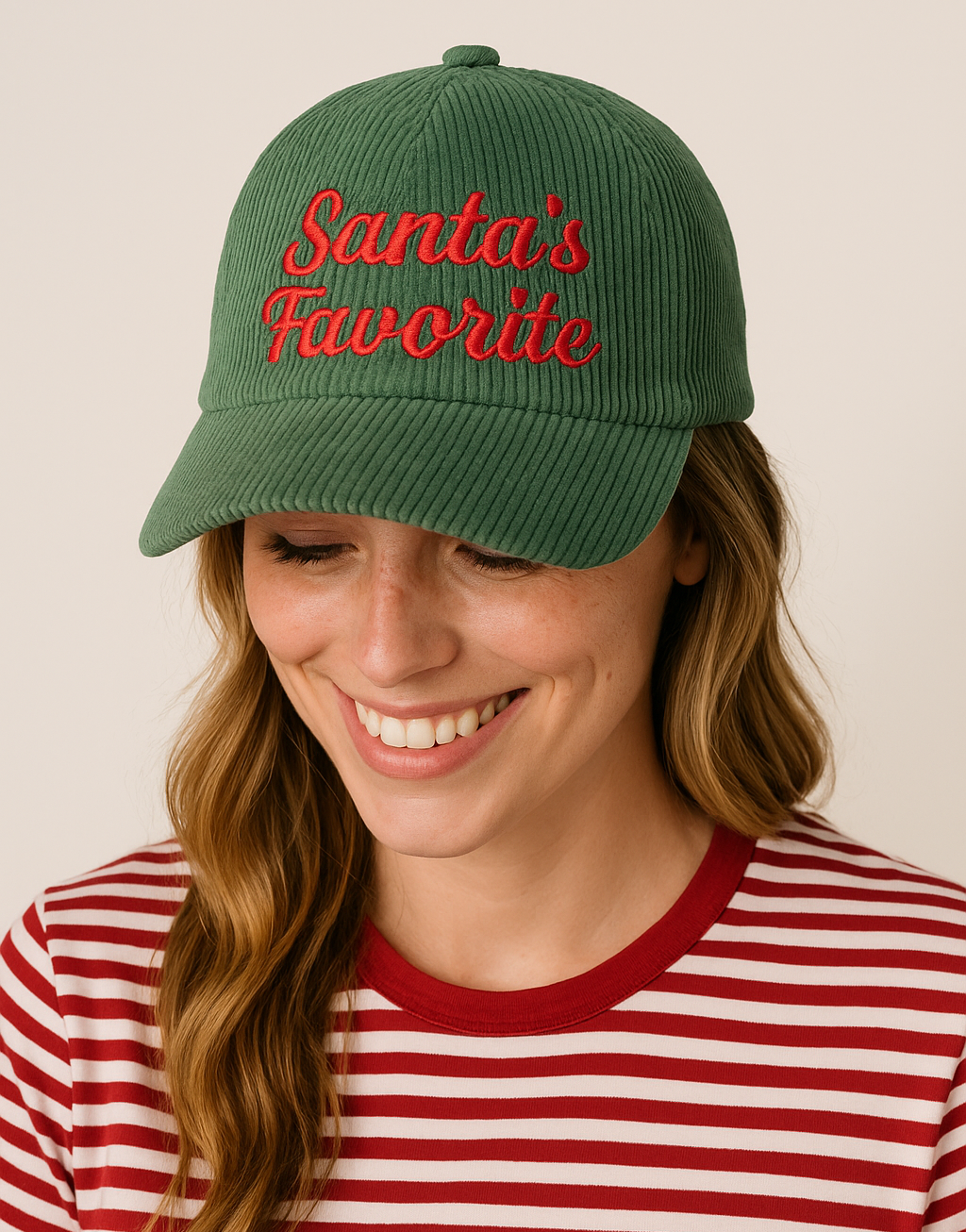 Santa's Favorite Embroidery Corduroy Hat - Jennie Dots