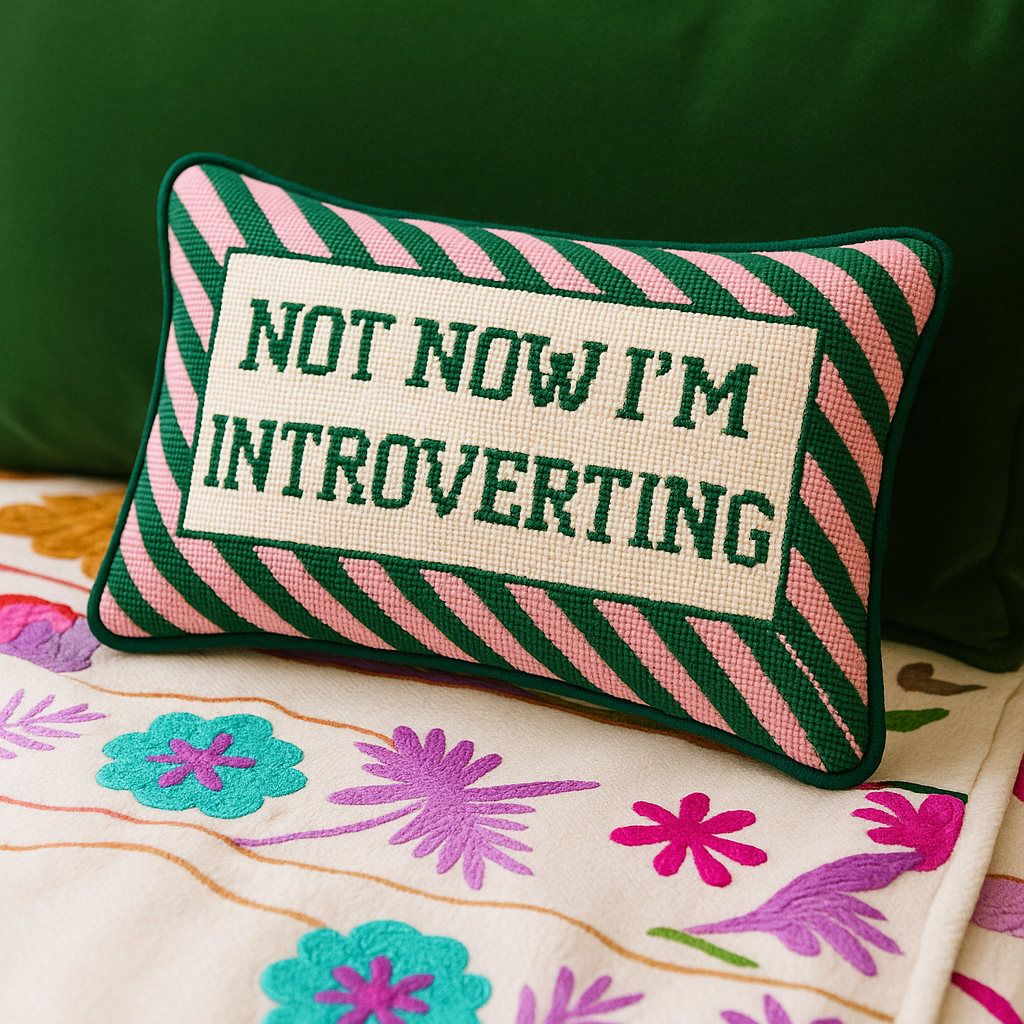 Not Now I'm Introverting Embroidered Pillow