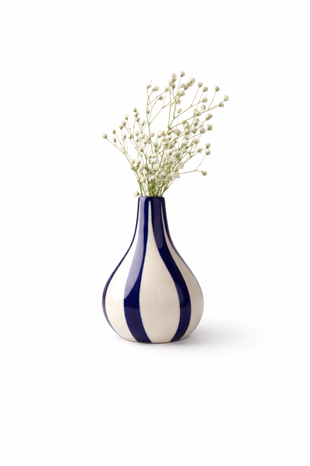 Casa Amarosa - Ceramic Stripe bud vase, 3.5 x 3.5 x 4.75 Inches-  Blue - Jennie Dots 